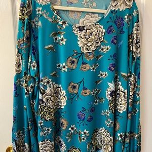 Like New! Susan Graver Foil printed liquid knit top with blouson sleeves size 2X